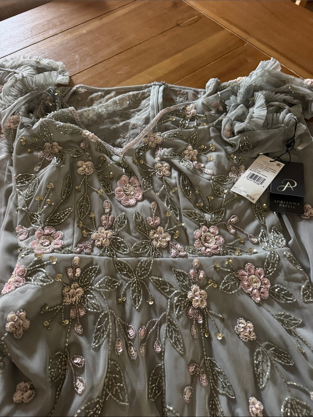 Adrianna Papell Women's V-Neck Beaded Midi Dress Frosted Sage Size 4 NWT - Picture 8 of 8